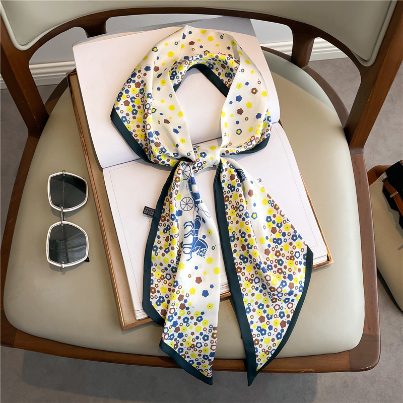 Fashion Print Long Silk Scarf  - đánh giá và giá Silk Neck Scarf