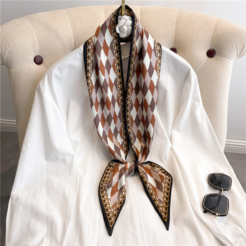 Fashion Print Long Silk Scarf  - đánh giá và giá Silk Neck Scarf