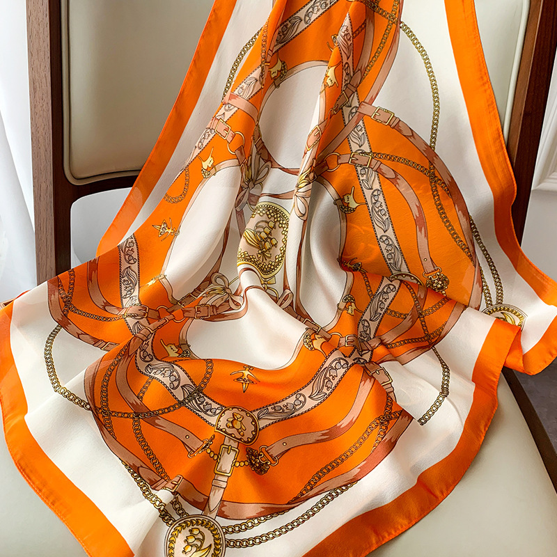 70cm Chain Print Silk Satin Ha - đánh giá và giá Ascot Neck Scarf