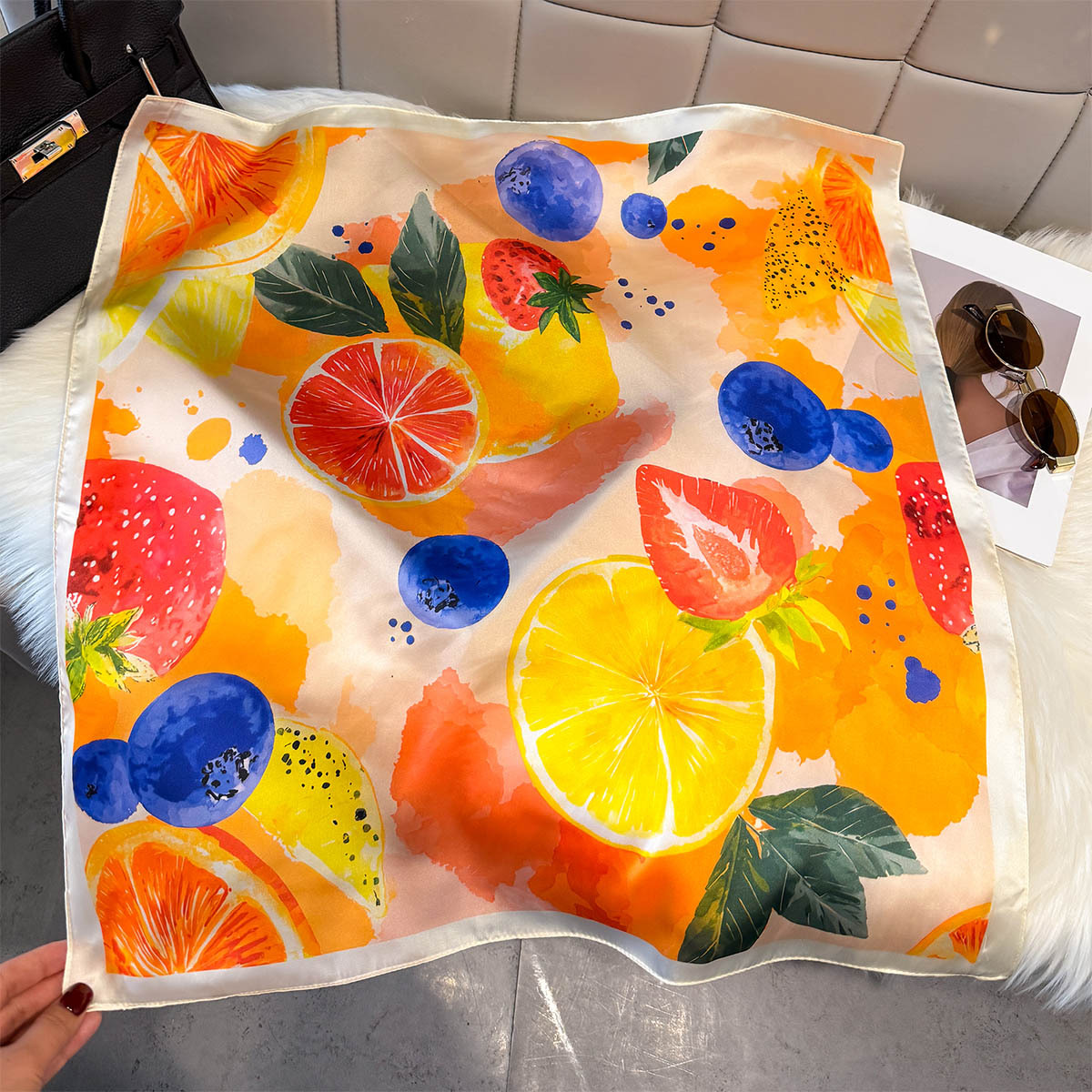 Fashion Lemon Fruit Pattern Sq - đánh giá và giá Ascot Neck Scarf